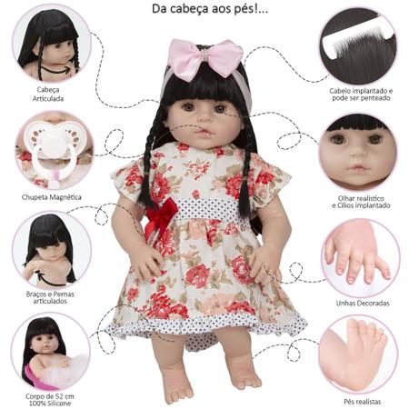 Boneca Bebê Reborn Grande Morena 52cm Silicone + Enxoval - Cegonha Reborn  Dolls - Bonecas - Magazine Luiza