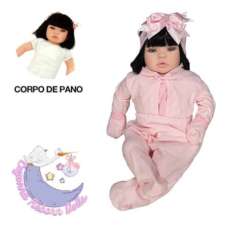 Boneca Bebê Reborn Morena Gatinha Corpo Em Pano Roupa Rosa - Chic
