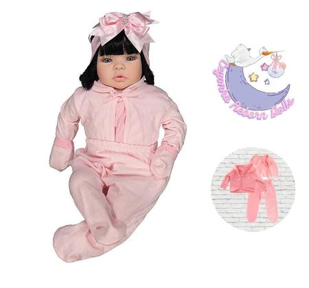 Roupa para boneca bebê reborn (52cm) - conjunto rosa