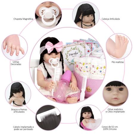 Boneca Bebe Reborn Realista Morena Boneca Kawaii + 23 Itens - Cegonha  Reborn Dolls - Bonecas - Magazine Luiza