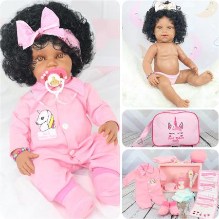Boneca Realista Negra Reborn Menina Bebe Negra Roupa Rosa - ShopJJ -  Brinquedos, Bebe Reborn e Utilidades
