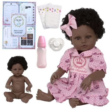 Boneca Bebê Reborn Negra Com Acessórios Membros de Silicone, Magalu  Empresas