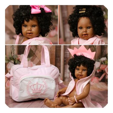 Boneca Bebê Reborn Negra Realista Vinil com Acessórios 45cm :  : Brinquedos e Jogos