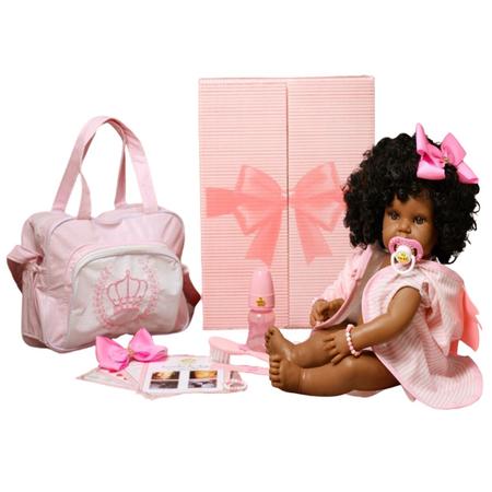 Imagem de Boneca Bebê Reborn Negra Silicone Realista Kit Acessórios Enxoval Reborne Reborn Brinquedo Menina Original Siliconado Realista Senta Baby Reborn Bb  