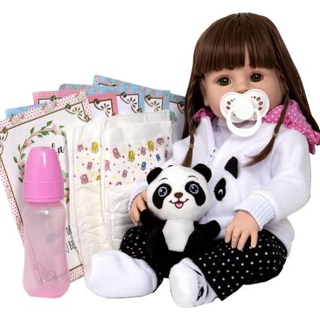 Bebê Boneca Reborn Realista Com Cabelo Castanha Barata Panda Menina  Presente Enxoval - Escorrega o Preço