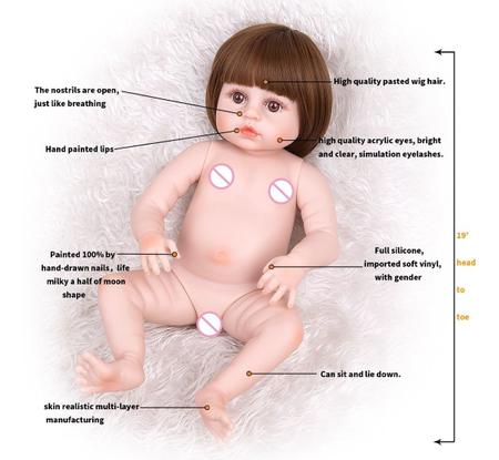 48cm Baby Doll Bebe Reborn 100% Silicone Panda Brown Eye Can Take Bath Sent  from