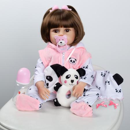 Brastoy Bebê Boneca Reborn 100% Silicone Panda Rosa Boneca 48cm