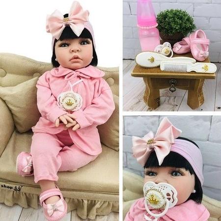 Boneca Bebe Barata Reborn Morena Baby Dolls Super Linda Rosa - Chic Outlet  - Economize com estilo!