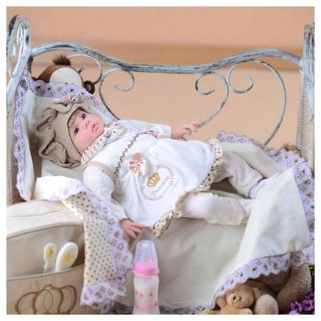 Imagem de Boneca Bebê Reborn Princesa Larinha Loira Roupa Creme 53cm