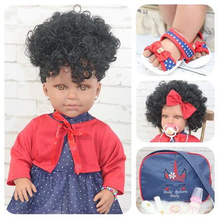 Boneca bebe reborn morena com cilios roupa rosa 16 itens