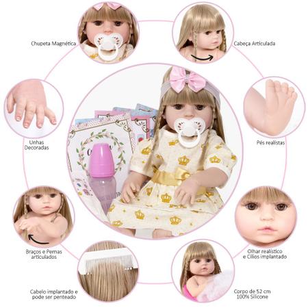 Boneca Bebe Reborn Princesa 100% Silicone Real C/ Acessórios