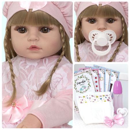 Boneca Bebe Reborn Original Loira Membros Silicone 