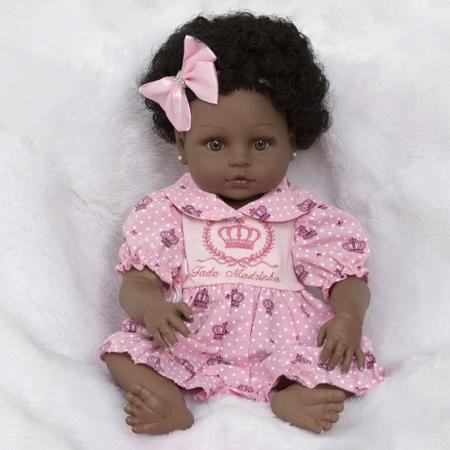 Bebê reborn boneca 100% silicone cabelo encaracolado olhos marrom