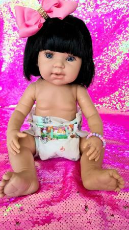 Boneca Bebê Reborn Menina Morena Cabelo Black 30cm - Manias da Karla do   - Loja Virtual