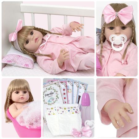 Boneca Bebe Reborn Original Loira Membros Silicone 