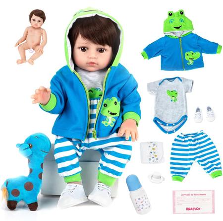 Boneca bebe reborn corpo silicone roupa azul brinde ursinho pelucia dominio  imports