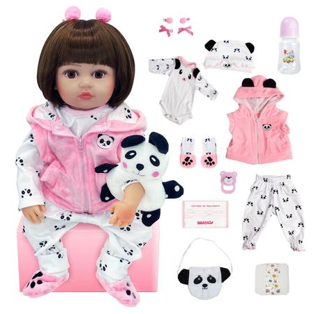 Boneca Bebê Reborn Gatinha Realista Brastoy Silicone Conjunto de Roupa  Chupeta Mamadeira e Pelúcia - Escorrega o Preço