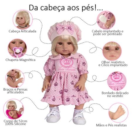 Boneca Bebê Reborn Realista Com de Roupa de Fada Madrinha