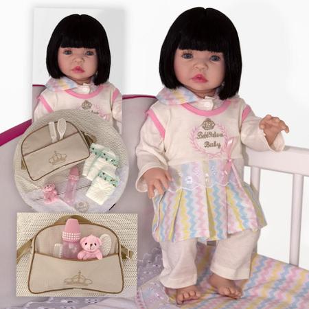 BONECA BEBÊ REBORN REALISTA LINDA CABELUDA BOLSA MATERNIDADE