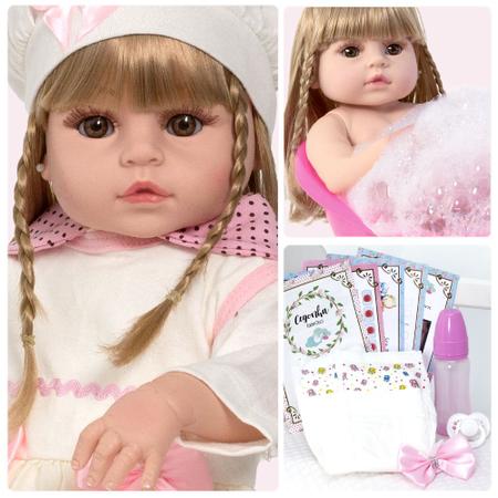 Boneca Kawaii Bebê Reborn Presente Cabelo Loiro + 22 Itens no Shoptime