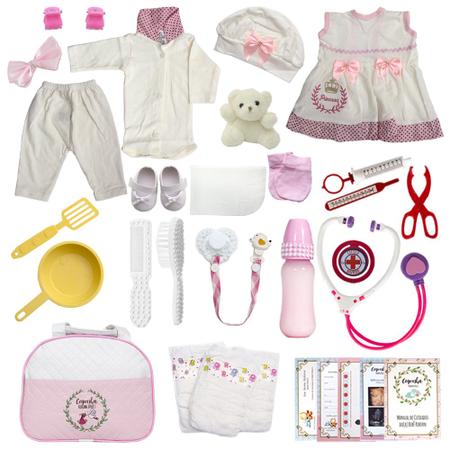 Boneca Reborn Realista Loira Silicone Bolsa 20 Acessórios no Shoptime