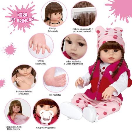 Bebê Reborn Infantil Realista Menina 100% de Silicone 52cm - Cegonha Reborn  Dolls - Boneca Reborn - Magazine Luiza