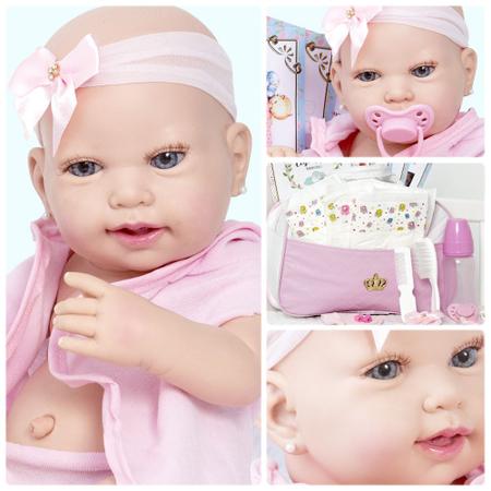 Boneca Bebe Reborn Recem Nascida de Silicone com 20 Itens - Chic