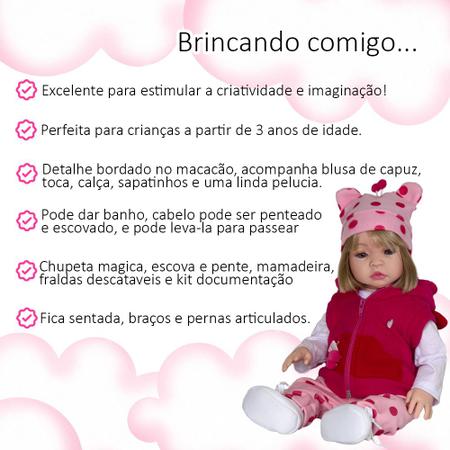 Bebê Reborn Silicone com macacão rosa loira