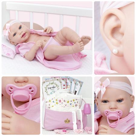 Boneca Bebê Reborn Silicone Com Pente, Escova e Prendedor Cor: ; Tamanho:  55;