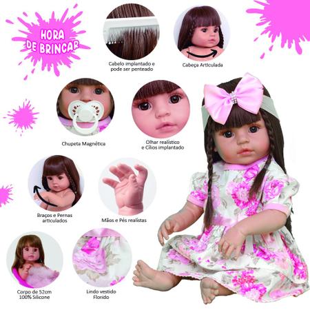 Boneca Bebê Reborn 100% Silicone Realista Linda 13 Itens - USA Magazine