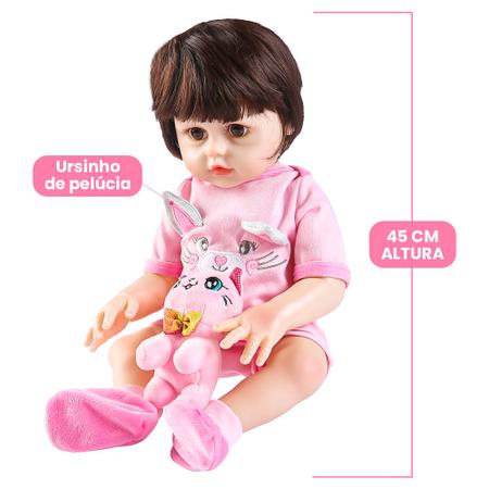 Boneca Bebê Reborn Vinil Realista com Gatinho e acessórios 45cm