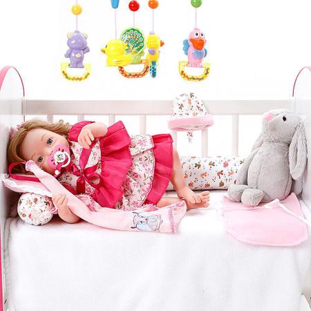 Boneca Bebe Reborn Yasmin Naomi Rosa Floral Cegonha Reborn Dolls Mais 24  Acessórios 48cm - Chic Outlet - Economize com estilo!