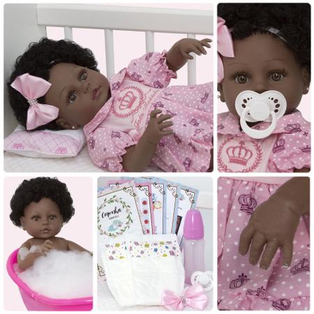 Boneca Bebê Reborn Negra Com Acessórios Membros de Silicone, Magalu  Empresas