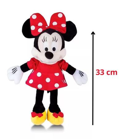 Imagem de Boneca Brinquedo Pelúcia Infantil Minnie Mouse Disney Grande 33cm Com Som Fala Frases Original