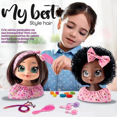 Imagem de Boneca Busto Infantil Kit Maquiagem Pentear Acessórios Negra 788 - Bee Toys