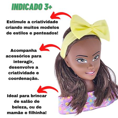 Boneca Negra Para Pentear Maquiar Busto Com Acessorios Pente