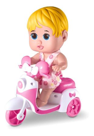 Boneca C/ Motoca Infantil Bebe Baby Petit Scooter Macia Milk