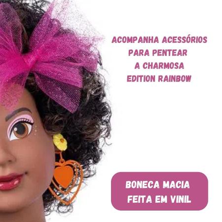 Boneca Charmosa Rainbow Negra Maquiagem Penteado Acessórios