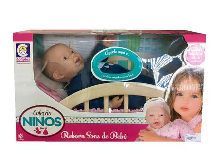 Boneca Coleção Ninos Reborn Menino - Sons de Bebê - Boneca Coleção