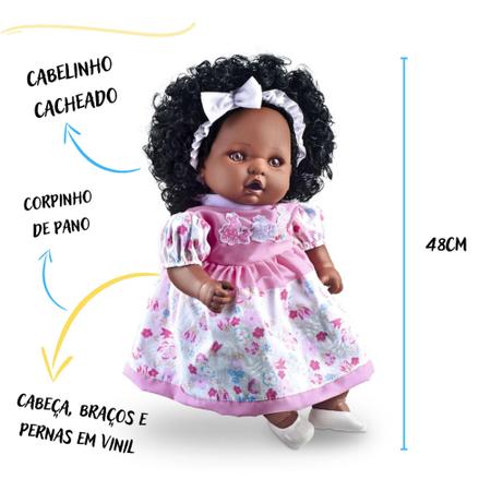 Boneca Bebê Falante Anjo Cachos Castanhos 50cm com 30 Frases - Ri Happy