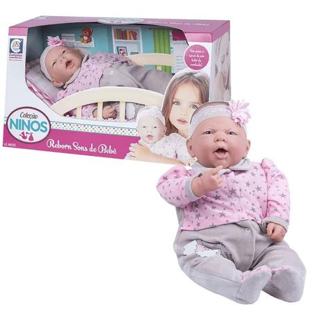 Boneca Ninos Reborn Menina - Sons de Bebê - Boneca Ninos Reborn Menina -  Sons de Bebê - COTIPLAS