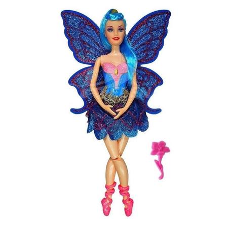 Imagem de Boneca Estilo Barbie Fada Bailarina com Asas Borboleta Articulada Ballet 30cm Azul Rosa Lilas + Acessório Pente