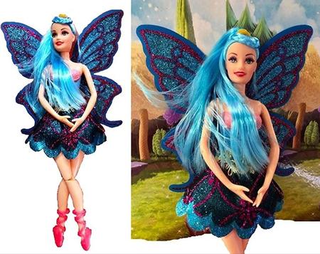 Imagem de Boneca Estilo Barbie Fada Bailarina com Asas Borboleta Articulada Ballet 30cm Azul Rosa Lilas + Acessório Pente
