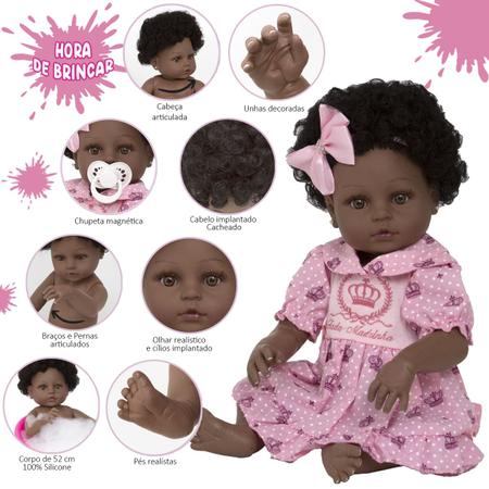 Bebe Reborn Menina Negra Panda Cabelo Cacheado Pode Banho - Cegonha Reborn  Dolls - Boneca em Tratamento de Câncer - Magazine Luiza