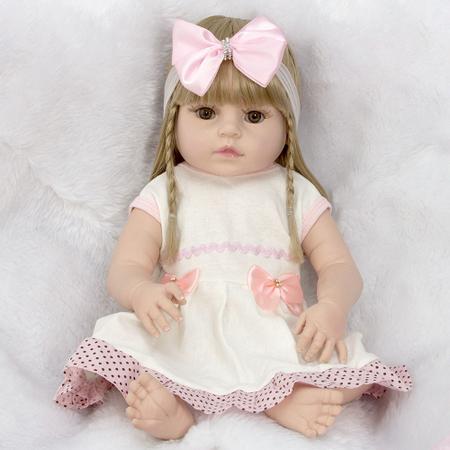 Boneca Estilo Bebê Reborn Real Baby Alive Menina Morena 52cm