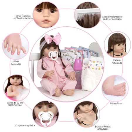 Bebê Reborn Realista Negra 52cm Toda de Silicone + Enxoval - Cegonha Reborn  Dolls - Bonecas - Magazine Luiza