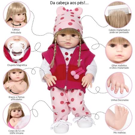 Boneca Estilo Bebê Reborn Menina 100% Silicone 20 Acessórios - Cegonha  Reborn Dolls - Bonecas - Magazine Luiza