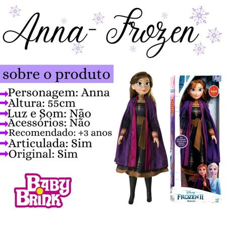 Boneca Frozen 2 Anna 55cm Disney Original Baby Brink 1741,Multicor :  : Brinquedos e Jogos