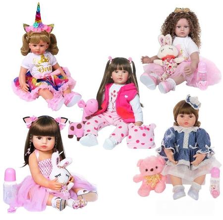 Imagem de Boneca Infantil Menina Realista Bebê Reborn Brinquedo 100% Silicone Com Acessórios