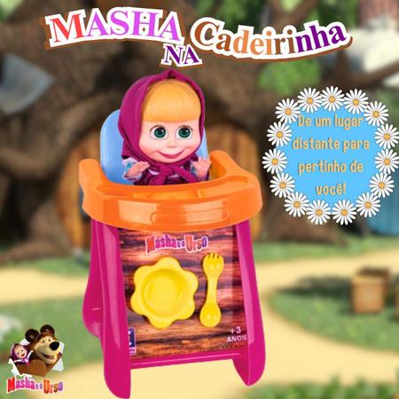 Imagem de Boneca Masha 18cm Original Infantil Com Cadeirão Papinha E Acessórios Feita Em Vinil Brinquedos Cotiplás